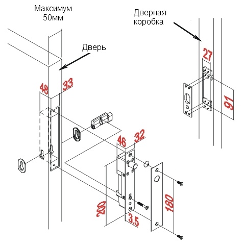 Sl 120b врезной соленоидный электромеханический замок